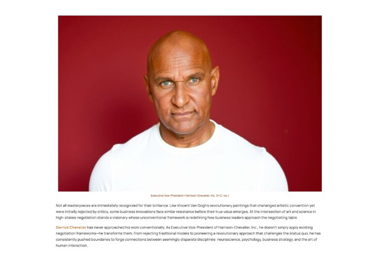 Derrick Chevalier in white shirt, neutral background on cover of Conglomerate Magazine